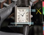 Replica Cartier Tank SS White Roman Dial Black Leather Watch 32MM